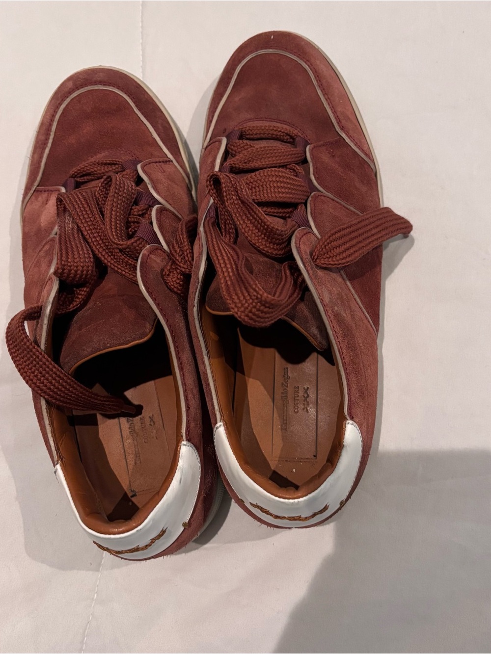 Emenegildo Zegna Men's Casual Suede Lace-Up Sneakers in Burgundy size 10
